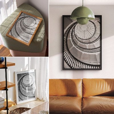 Poster Black and white spiral staircase, modern and elegant