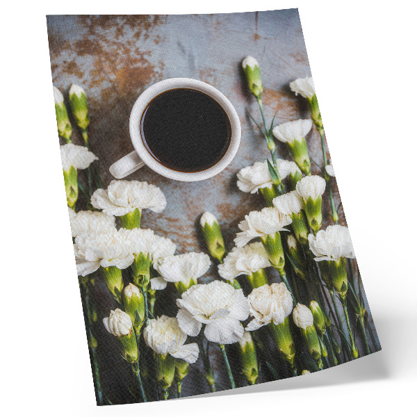 Art print A cup of coffee and white carnation flowers