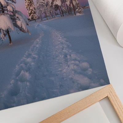 Art print Winter scenery with snow-covered trees and the moon