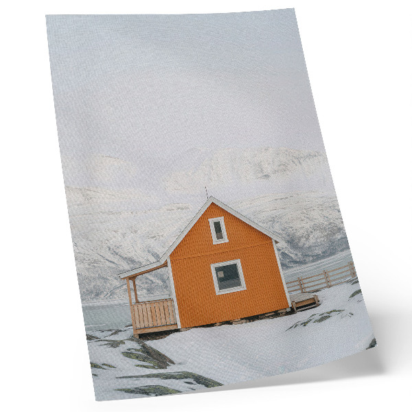 Decorative poster Orange house snowy mountains minimalist frame