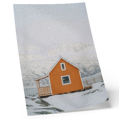 Decorative poster Orange house snowy mountains minimalist frame