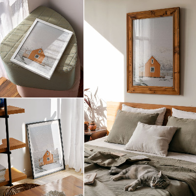 Decorative poster Orange house snowy mountains minimalist frame