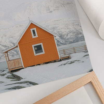 Decorative poster Orange house snowy mountains minimalist frame