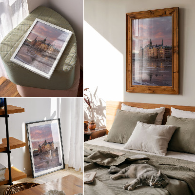 Art print City panorama sunset ice fragments