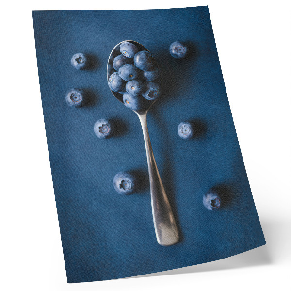 Premium wall art Blueberries on a spoon on a blue background, elegance