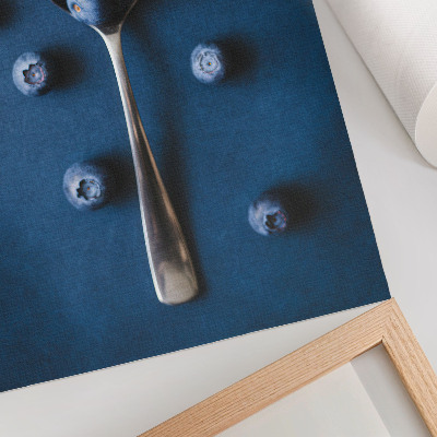 Premium wall art Blueberries on a spoon on a blue background, elegance
