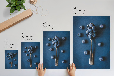 Premium wall art Blueberries on a spoon on a blue background, elegance