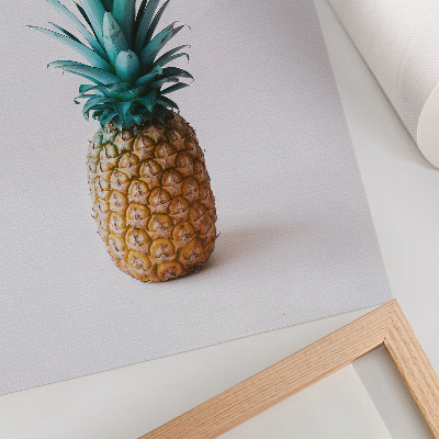 Decorative poster Pineapple with turquoise leaves on a white background