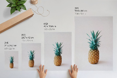 Decorative poster Pineapple with turquoise leaves on a white background