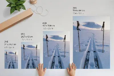 Poster white mountain silhouette under a snowy sky