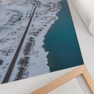 Art print Snowy landscape minimalism blue water