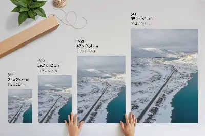 Art print minimalist snowy landscape with blue water