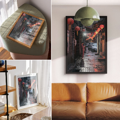 Decorative poster City street lanterns evening atmosphere