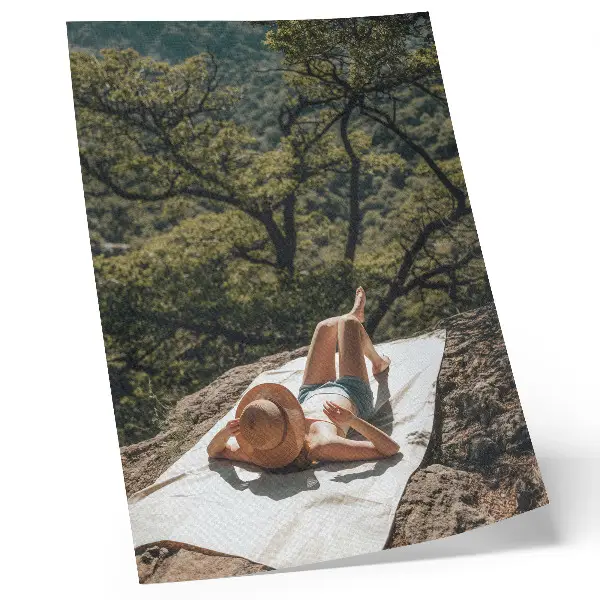 Premium wall art featuring a relaxing nature scene with green trees and rocks