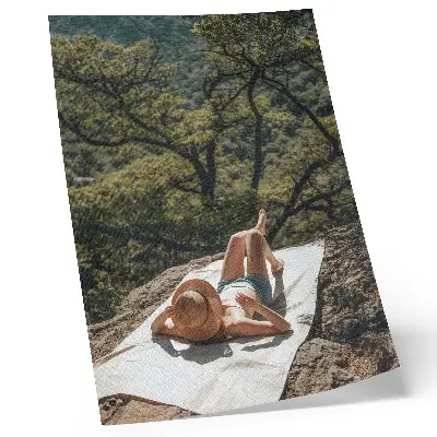 Premium wall art featuring a relaxing nature scene with green trees and rocks