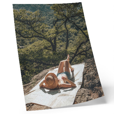 Premium wall art Relaxing on a rock green trees hat nature