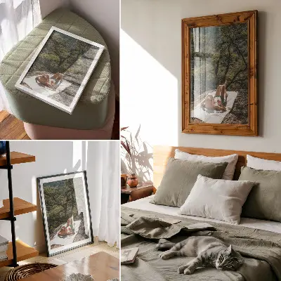 Premium wall art featuring a relaxing nature scene with green trees and rocks