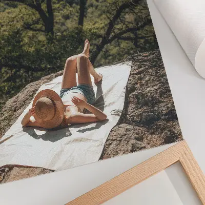 Premium wall art featuring a relaxing nature scene with green trees and rocks