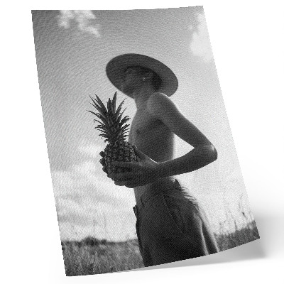 Poster Monochrome figure hat pineapple field