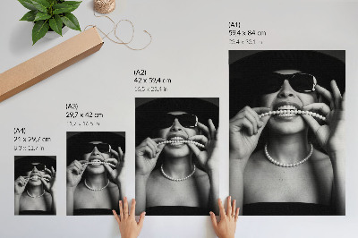 Decorative poster Black and white glamour style pearls contrast glasses