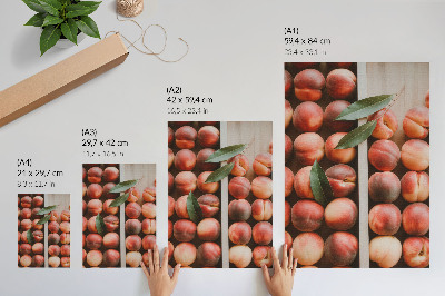 Poster Peaches with leaves in a wooden box