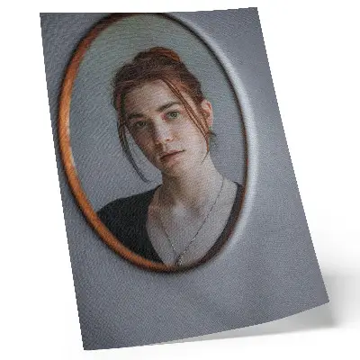 Art print Woman in the mirror featuring warm colors and an expression of peace