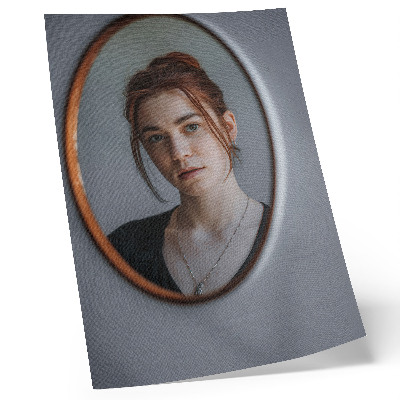 Art print Woman in the mirror, warm colors, expression of peace