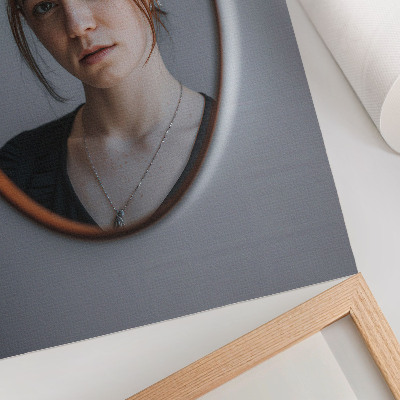 Art print Woman in the mirror, warm colors, expression of peace