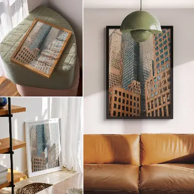 Premium wall art modern skyscrapers with elegant geometric forms