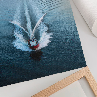 Poster Snow-capped mountains lake motorboat dynamics