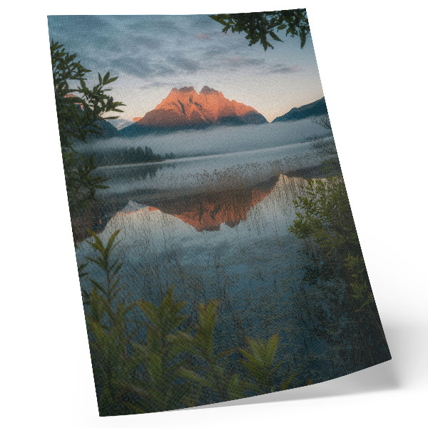 Premium wall art Mountain landscape reflected in the water fog