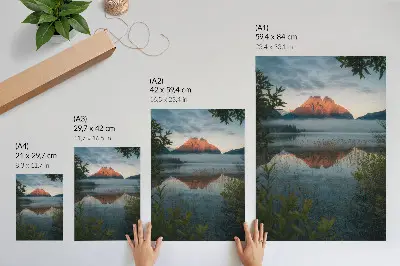 Mountain landscape wall art reflected in foggy water
