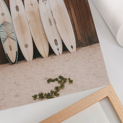 Poster Surfboards wooden wall delicate green