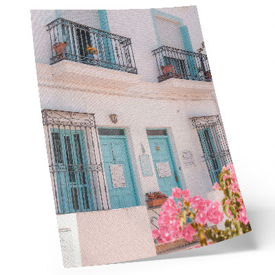 Art print Pastel blue colors, balcony details, flowers
