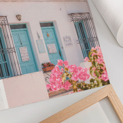 Art print Pastel blue colors, balcony details, flowers