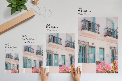 Art print Pastel blue colors, balcony details, flowers