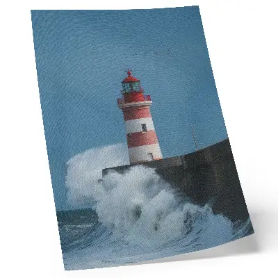 Poster lighthouse with blue sky and sea waves