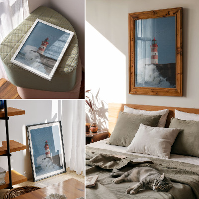 Poster Lighthouse, blue sky, sea waves