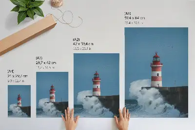 Poster lighthouse with blue sky and sea waves