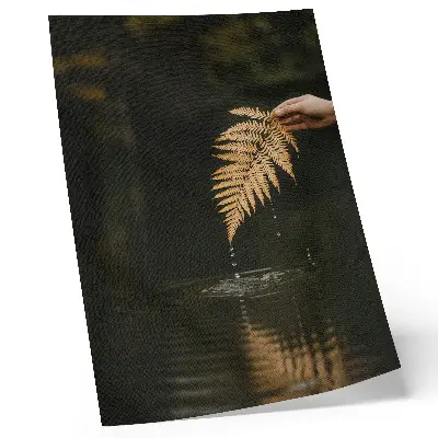 Art print fern over the water with harmonious drops and reflection