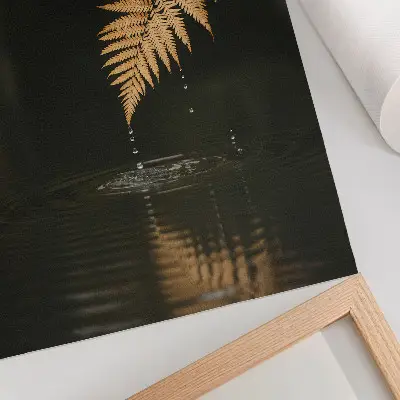 Art print fern over the water with harmonious drops and reflection