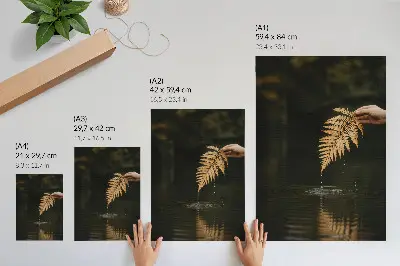 Art print fern over the water with harmonious drops and reflection