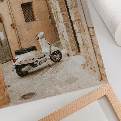 Art print A charming street with beige walls and a white scooter
