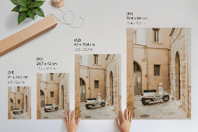 Art print A charming street with beige walls and a white scooter