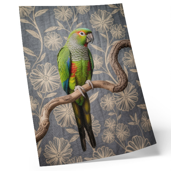 Premium wall art Parrot on a branch with cream flowers and blue background