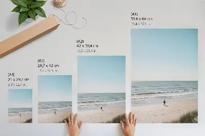Poster minimalist beach with a calm sea and blue sky