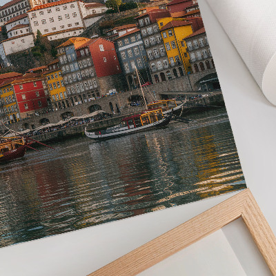 Poster Colorful tenement houses, elegant ships, seagulls
