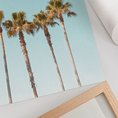 Poster Palm trees on a blue background, holiday peace and nature