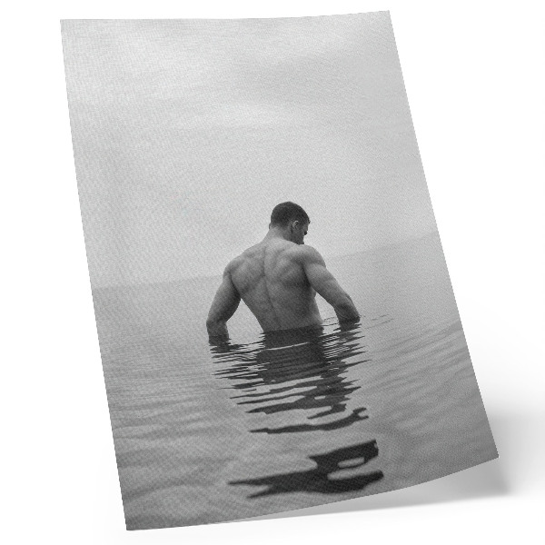 Art print Gray background man upside down in water calm