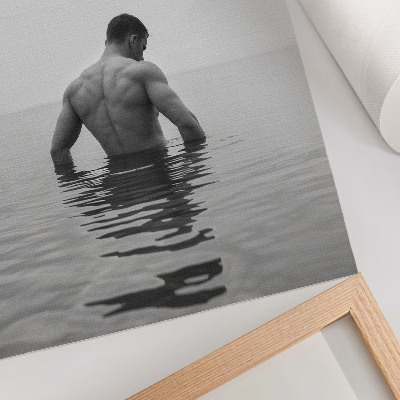 Art print Gray background man upside down in water calm